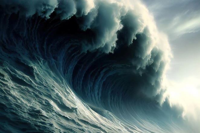 a 250 ft wall of water caused by landslides hit the east coast of Greenland last fall.