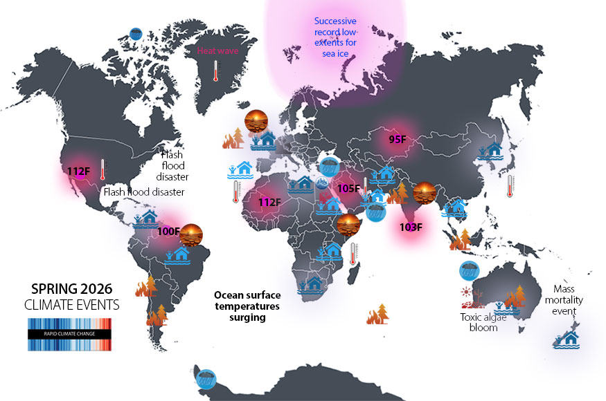 Global Warming update map for Spring 2026