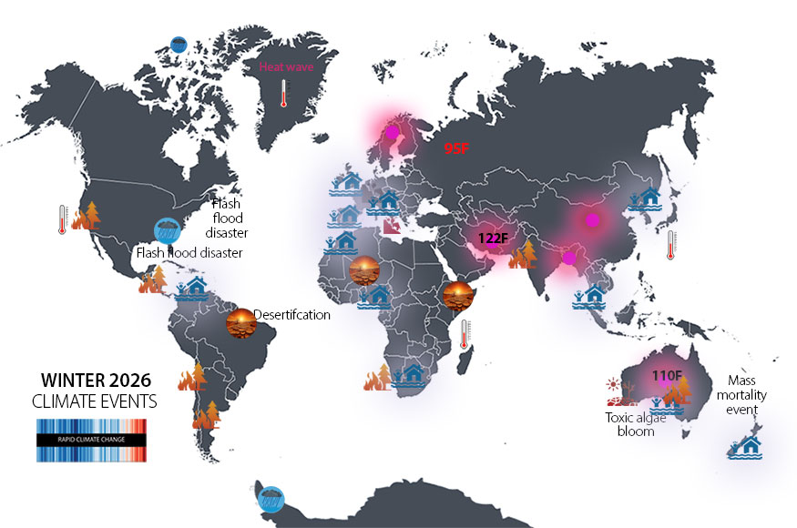 Global warming map of climate catastrophes
