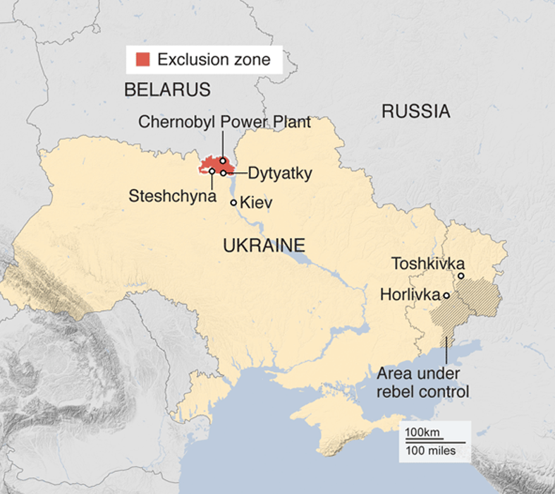 chernobyl map shows distance from Kyiv