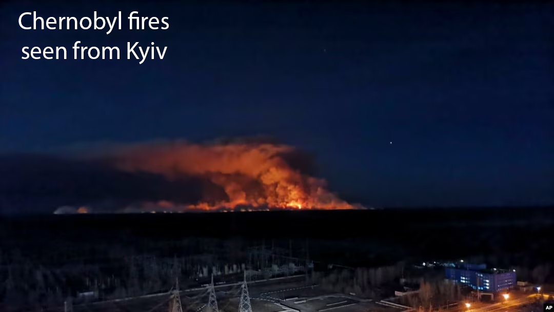 Chernobyl fires seen from Kyiv