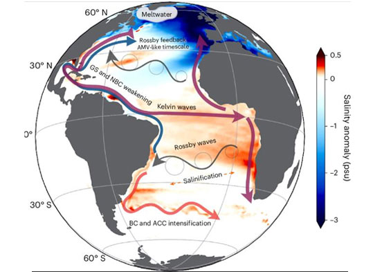 Freshwater melting from Greenland and Iceland affects the AMOC