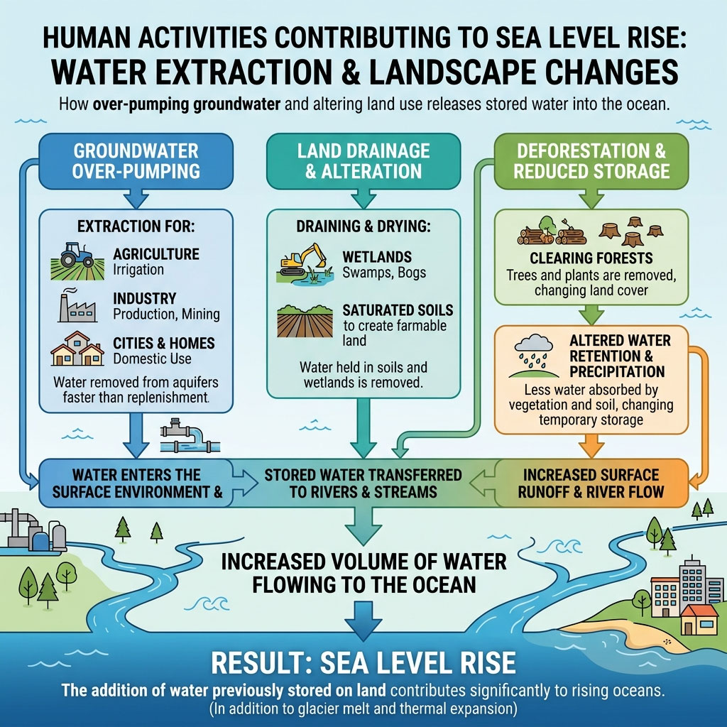 Human extraction diverts more water into the ocean